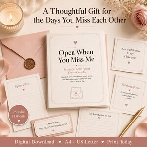Open When Letters Printable for Couples, Love Letter Kit, Miss You Gift for Partner, Long Distance Anniversary A4 US Letter PDF