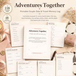 Reisetagebuch für Paare zum Ausdrucken, Erinnerungsbuch gemeinsamer Abenteuer, Andenken an gemeinsame Erlebnisse, Geschenk zum Jahrestag, A4 US Letter