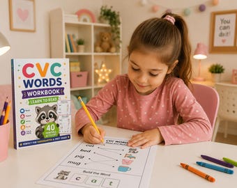CVC Words Workbook | Short Vowel Phonics Worksheets | Preschool Activities | Kindergarten Curriculum | Printable PDF