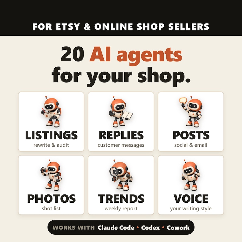 Pacchetto di agenti AI Claude Code, 6 team, 20 agenti per venditori di negozi online, Codex immagine 1
