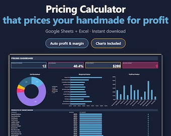 Etsy Prijsberekeningsspreadsheet, Kosten-winstmarge voor handgemaakte producten, Google Sheets Excel, Direct te downloaden