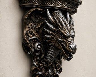 The Wyrm's Perch — Gothic Dragon Shelf, Floating Crystal & Candle Shelf, Hand-Painted