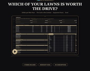 Lawn Care Business Spreadsheet Excel, Landscaping Pricing Template, Mowing Route Profit and Equipment Cost Tracker, Google Sheets, 5 Themes