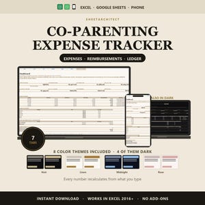Tableau Excel de suivi des dépenses liées à la garde partagée, registre de répartition et de remboursement des frais de garde partagée, tableur de calcul des dépenses pour enfants, Google Sheets