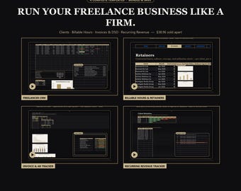 Freelancer Spreadsheet Bundle Excel, Client CRM Billable Hours Invoice and Recurring Revenue Tracker Set, Google Sheets, 4 Templates