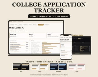 大学出願トラッカースプレッドシート、合格確率あたりの費用計算ツール、エッセイ締め切りと奨学金プランナー、Excel Googleスプレッドシート