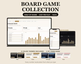 ボードゲームコレクションスプレッドシート、プレイごとのコストとプレイログ付きの「恥の棚トラッカー」、ExcelとGoogleスプレッドシート