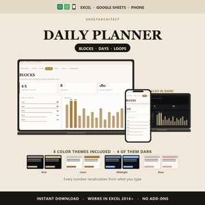 Daily Planner Spreadsheet Excel, Focus and Context Switch Tracker, Time Block Planner for ADHD Brains, Google Sheets