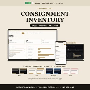 Consignment Inventory Spreadsheet, Consignor Payout and Shelf-Day Profit Tracker for Resale Shops, Excel and Google Sheets Template