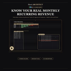 Recurring Revenue Tracker Spreadsheet | MRR & Client Subscription Excel Template | Churn Retainer Tracker | Freelancer Digital