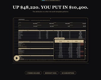 Net Worth Tracker Spreadsheet Excel, Liquid Net Worth and Assets Liabilities Template, Runway Dashboard, 5 Themes