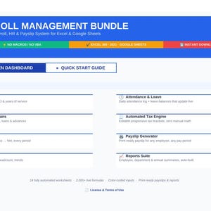 Vorlage und Tracking für die Mitarbeitergehaltsabrechnung in Google Sheets und Excel, Personalverwaltung und Gehaltsabrechnung für Unternehmen