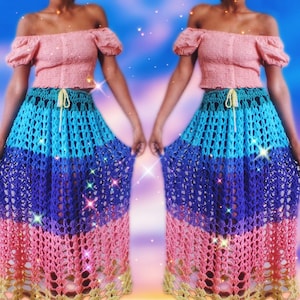 The Kinsleys Maxi Drawstring Crochet Skirt Pattern. Digital Crochet Pattern.