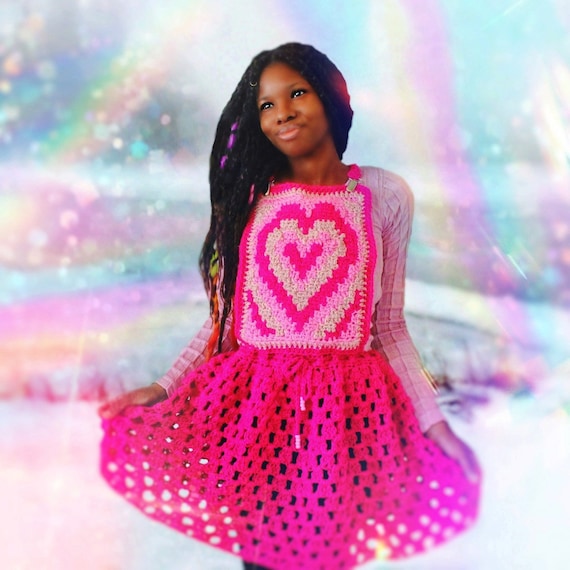 crochet heart dress The Some Retro Heart Overall Crochet Dress Pattern. Instant Download!