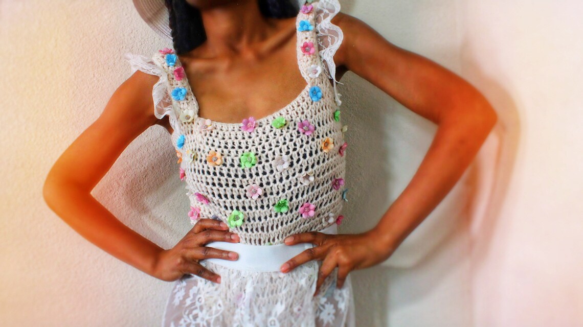 PALM COVE CROCHET FLOWER KNITTED BODYSUIT