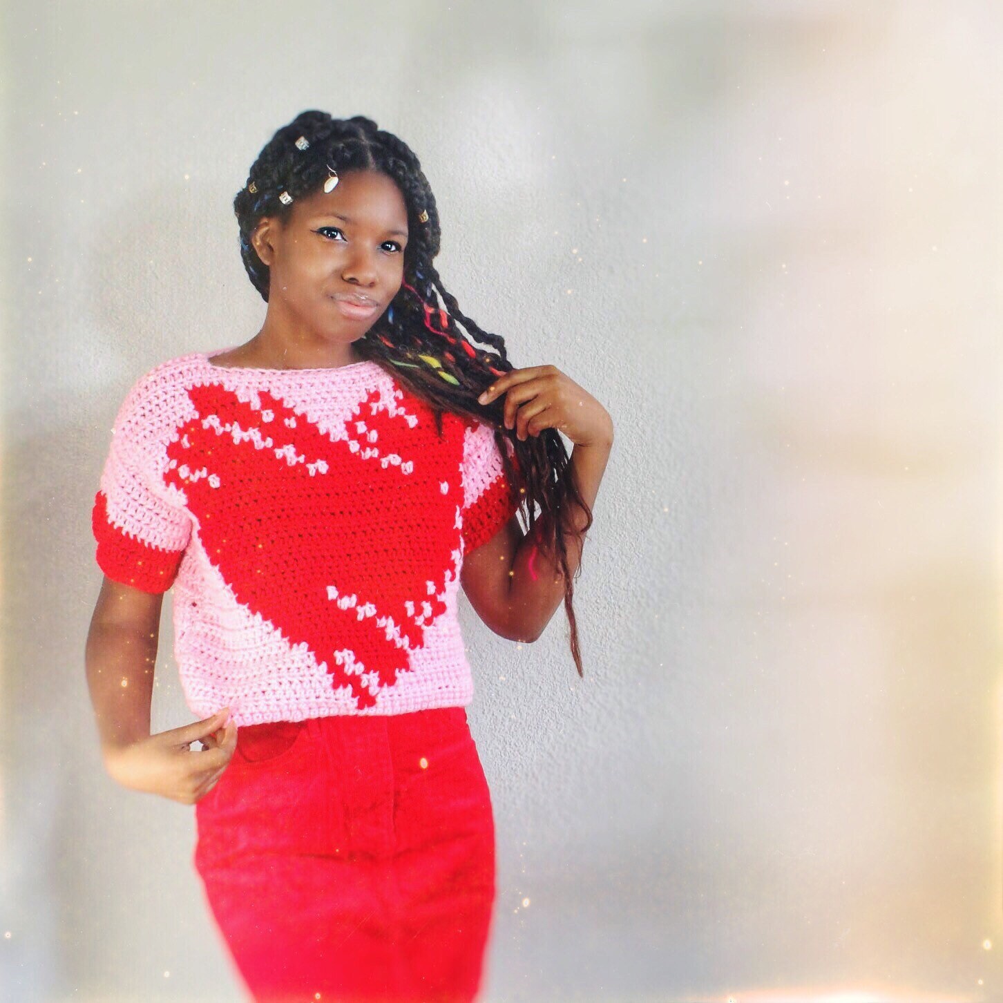 SLY HEART CROCHET KNIT TOPS レッド 完売 新作 sly HEART CROCHET KNIT TOPS 赤 カーディガン｜新作 sly HEART