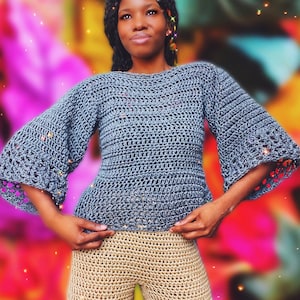 The Nimue Crochet Sweater Top. Digital Crochet Pattern.