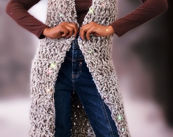 The Sanza Crochet Vest Cardigan Digital Crochet Pattern.