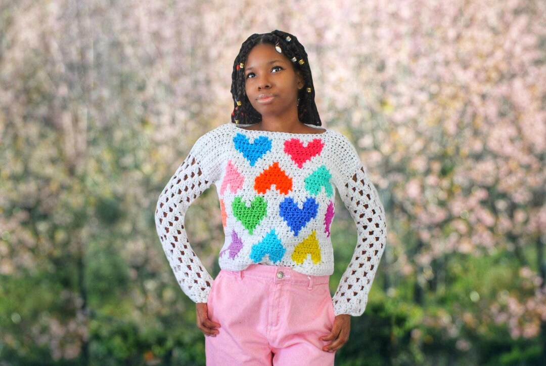 The Colorful Hearts Crochet Top Pattern. Instant Download! - Etsy