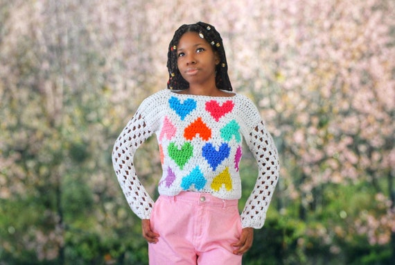 The Colorful Hearts Crochet Top Pattern. Instant Download! - Etsy