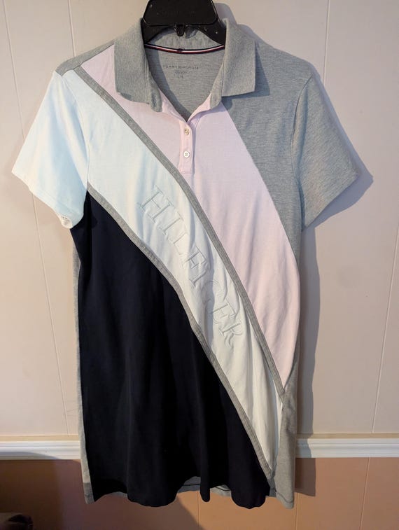 Tommy Hilfiger, TOMMY HILFIGER - Women's Polo Shirt Dress Cotton Colorblock Size L Short Sleeve