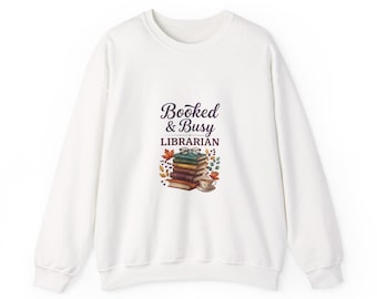 Booked & Busy Librarian Sweatshirt | Stack of Books Graphic