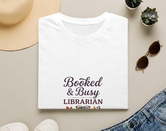 Booked & Busy Librarian T-Shirt | Book Stack Illustration, Reading Lover