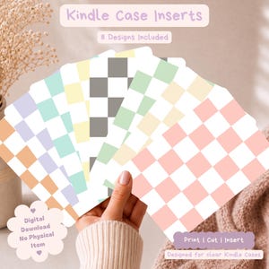 Checkerboard Kindle Case Insert Bundle | Pastel Inserts | Paperwhite 11, 12, Colorsoft and Basic 2022/2024| Digital Kindle Decor