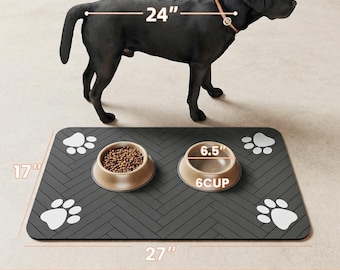 Absorbent Pet Feeding Mat 20x12 | Waterproof Dog & Cat Food Bowl Placemat with Non-Slip Rubber Backing