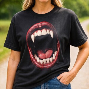 Vampire Fangs Mouth Tee, Gothic Vampire Bite Shirt, Halloween Unisex T-Shirt