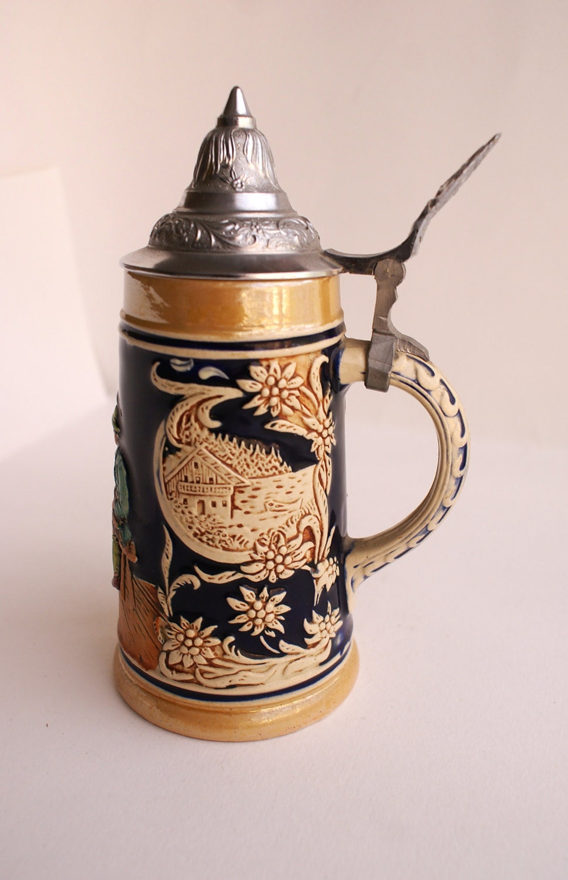 Collectable Ceramic German Beer Stein Mug with Pewter Lid Etsy