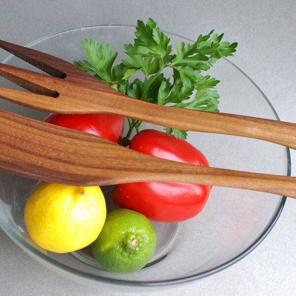 Handcarved Cherrywood Cooking Salad Serving Set  Fork and Spatula