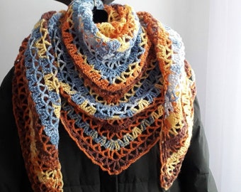 Multicolored Chrocheted Triangle Wool Acryl Scarf