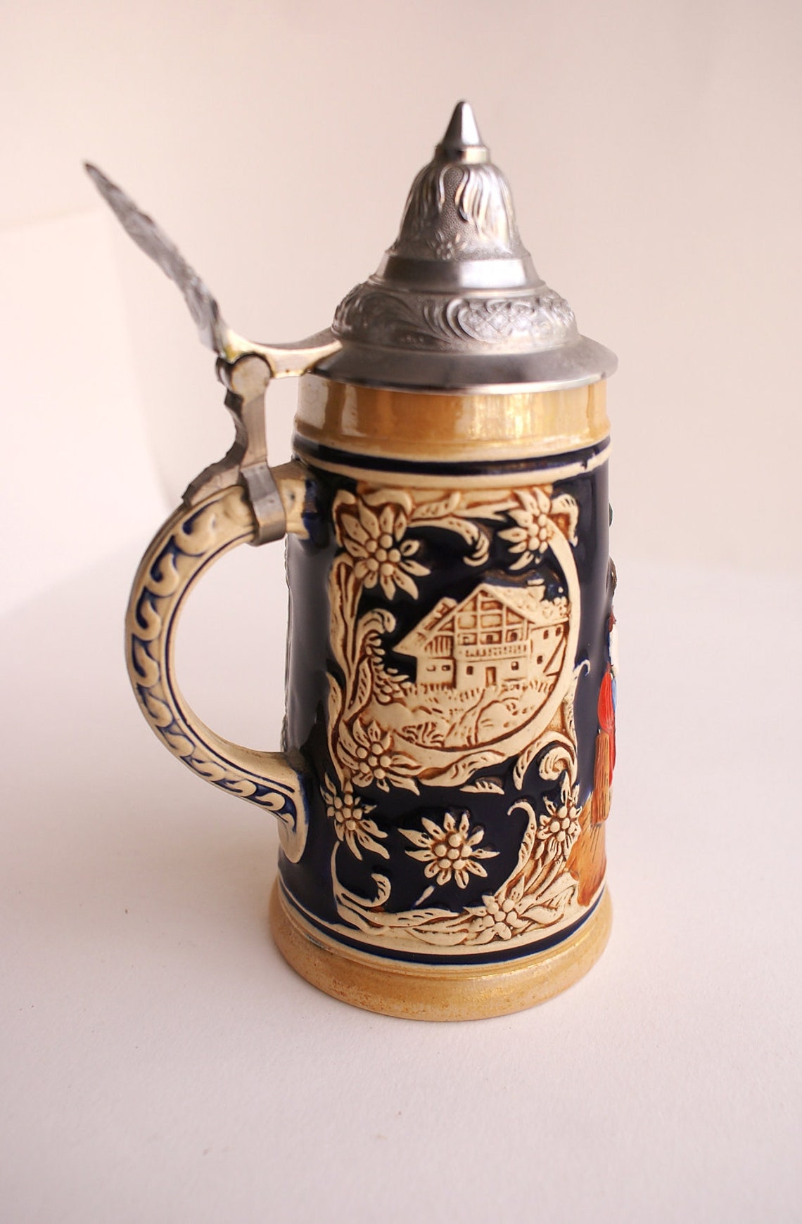 Collectable Ceramic German Beer Stein Mug With Pewter Lid Etsy