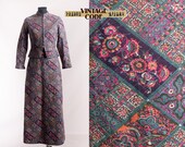 70s vintage Quilted Cotton Maxi dress Abstract ornamentla floral print Spring autumn Hippie Boho dress 70 60s Dress suit size Small