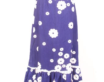 70s Purple Floral Maxi Skirt / Vtg Merry Finn Cotton Prairie Finnish Hippie Daisy / M