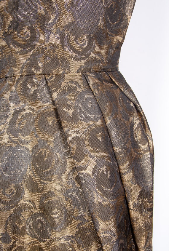 Bronze Gold Roses jacquard 50s 60s evening gown /… - image 8