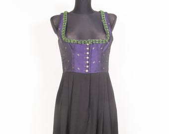 Vintage Austrian Dirndl Dress Wenger Purple Black Balconette Oktoberfest Trachten Pinafore / S M