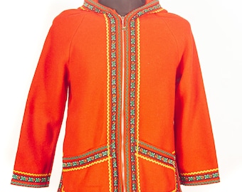 Chaqueta de lana estilo sami vintage con capucha, capa nórdica / Rick rack / M