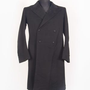 Vtg antique Edwardian Victorian Black wool Frock Coat / 1910s  Formal menswear / Goth Victorian Steampunk clothing / sz Small