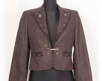 Vintage marrón lana Dirndl Blazer: chaqueta austriaca Trachten pequeña