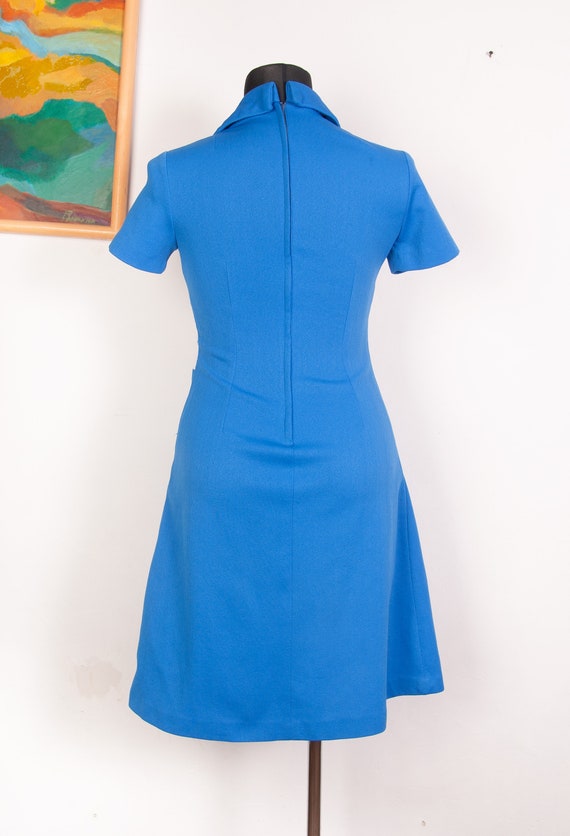 60s 70s short sleeve Mod dress / Blue white Short… - image 4