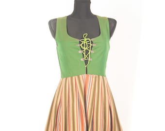 Vintage noruego Østfold Hverdagsbunad vestido verde corpiño falda a rayas traje popular Noruega / XS S