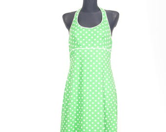 70s 80s Betty Barclay Green Polka Dot Halter Maxi / Summer Garden Party / Size S