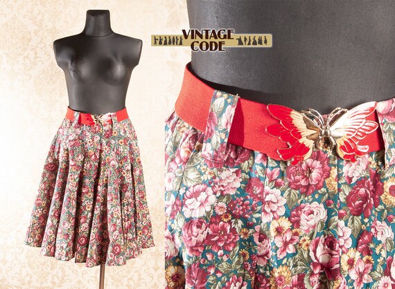 Butterfly buckle Cotton Full skirt / Bold roses p… - image 1