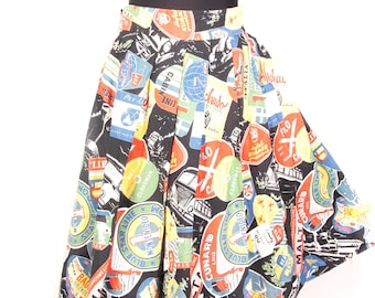 1950s Travel Novelty Print Rock / Pan Am TWA Airline Barktuch / S