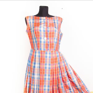 50s  60s  Plaid Shirtwaist dress / Sleeveless Day Casual dress / size Small to Medium