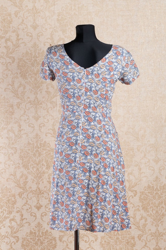 40s style Cap sleeve Botanical dress /  Grey Gray… - image 4