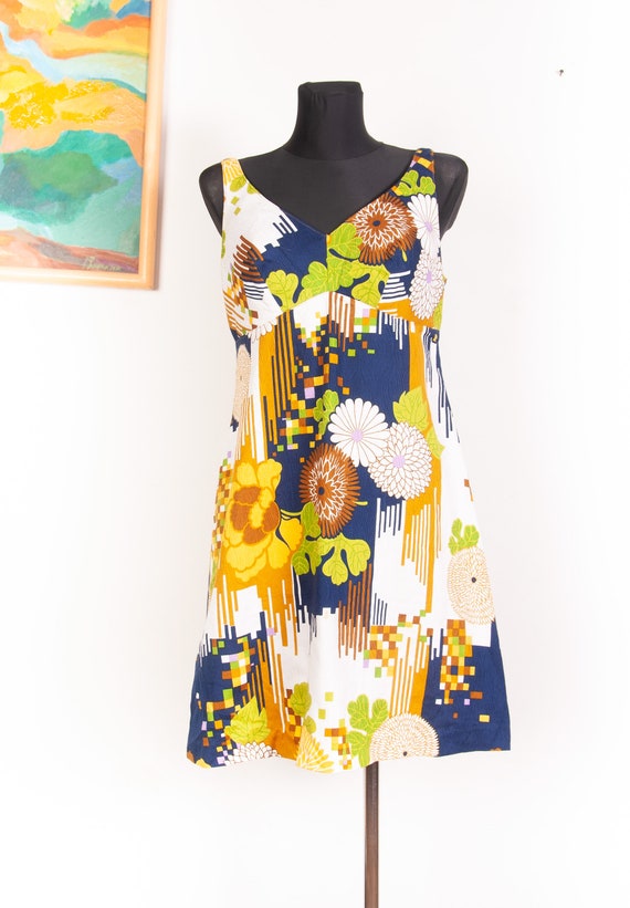 60s Cotton Groovy  Mini Beach dress /  Tropical H… - image 10