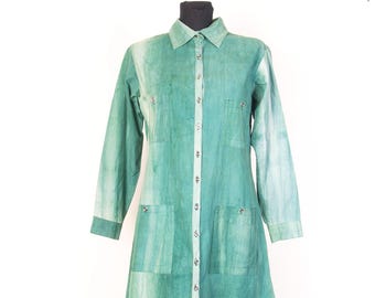 Vintage Utility Dress Coat  Cotton Aqua Green Barbro Sörman  Sweden / M
